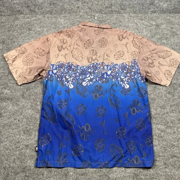 No Fear Mens XL Short Sleeve Button Up Shirt Blue Tan Tropical Ombre Fade Y2K - Picture 2 of 8